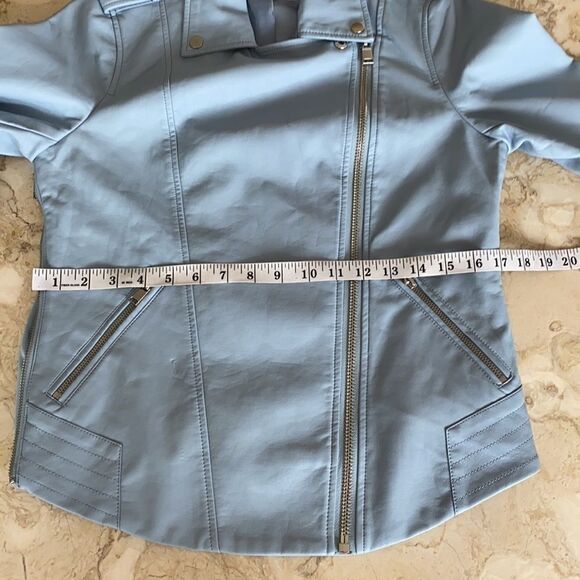 Thyme Maternity & After Baby Blue Faux Leather Motorcycle Jacket - Picture 15 of 16